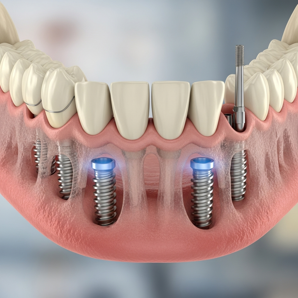 Illustration of Implanturi bazale maxilar inferior atrofiat: Soluții Eficiente și Durabile