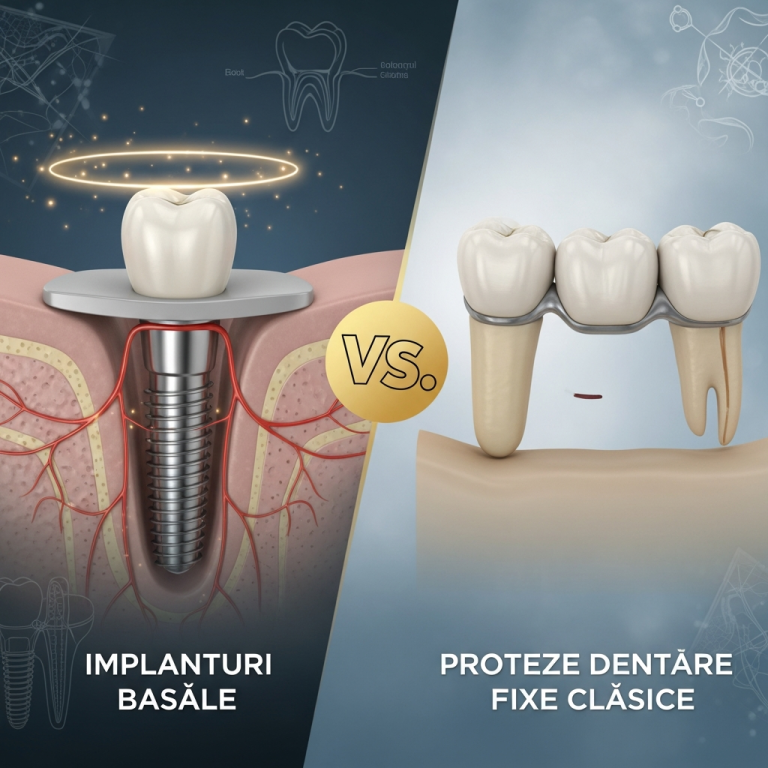 Illustration of Implanturi bazale: Soluția definitivă și accesibilă vs protezele dentare fixe clasice