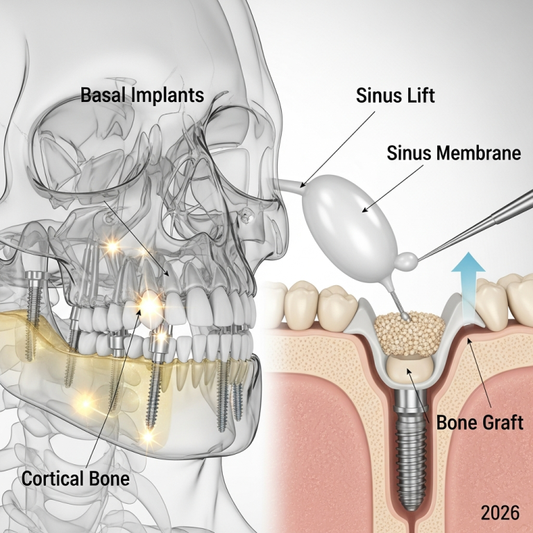 Illustration of Implanturi bazale vs sinus lift: comparație detaliată pentru 2026