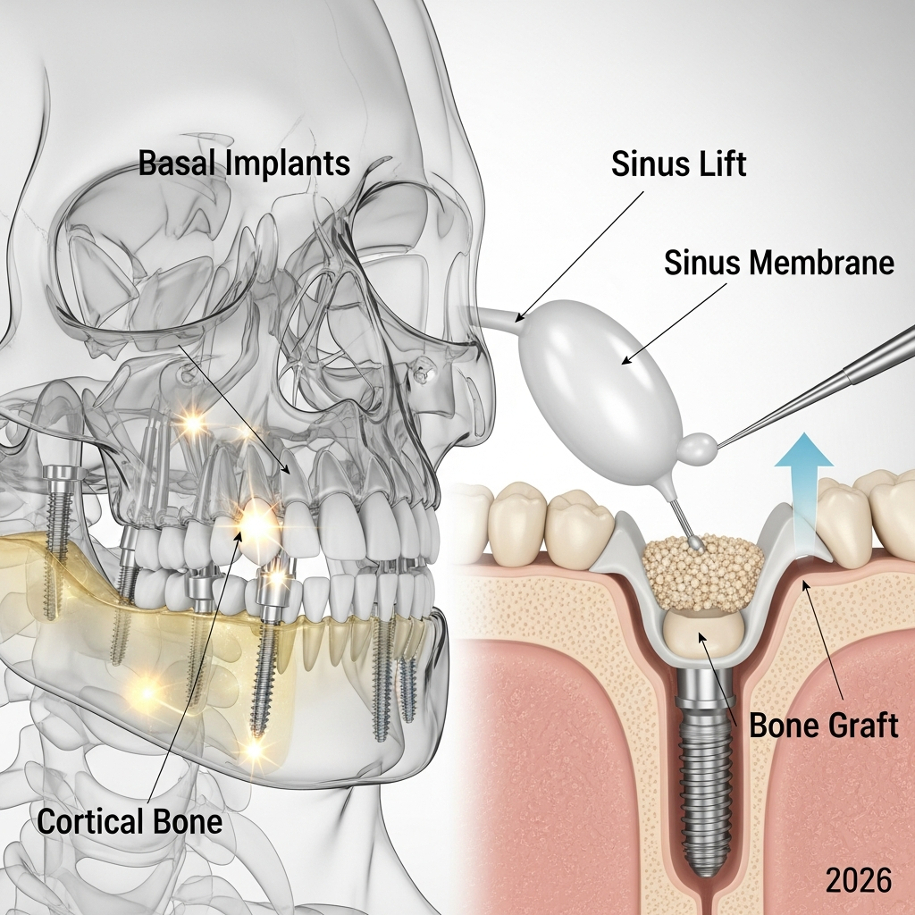 Illustration of Implanturi bazale vs sinus lift: comparație detaliată pentru 2026