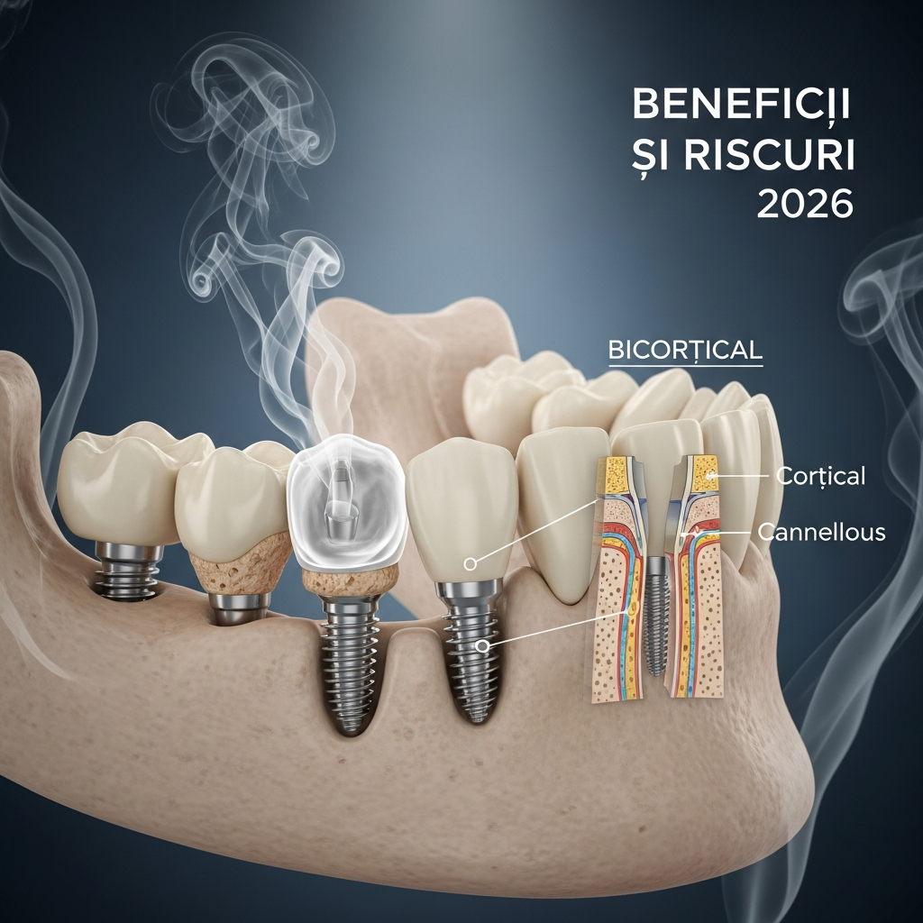 Illustration of Implanturi bicorticale pentru fumători: Beneficii și riscuri în 2026