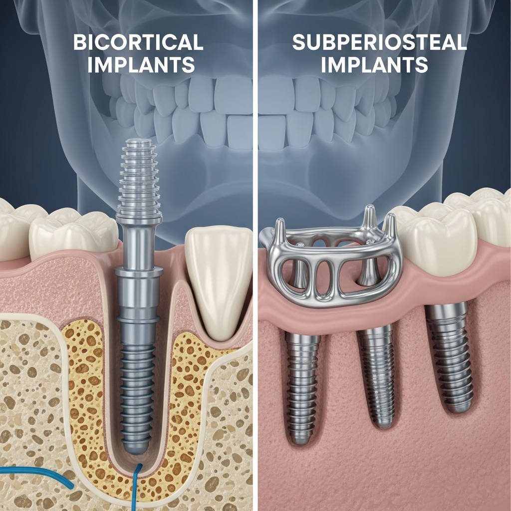 Illustration of Implanturi bicorticale vs subperiostale: Analiza Definitivă a Avantajelor