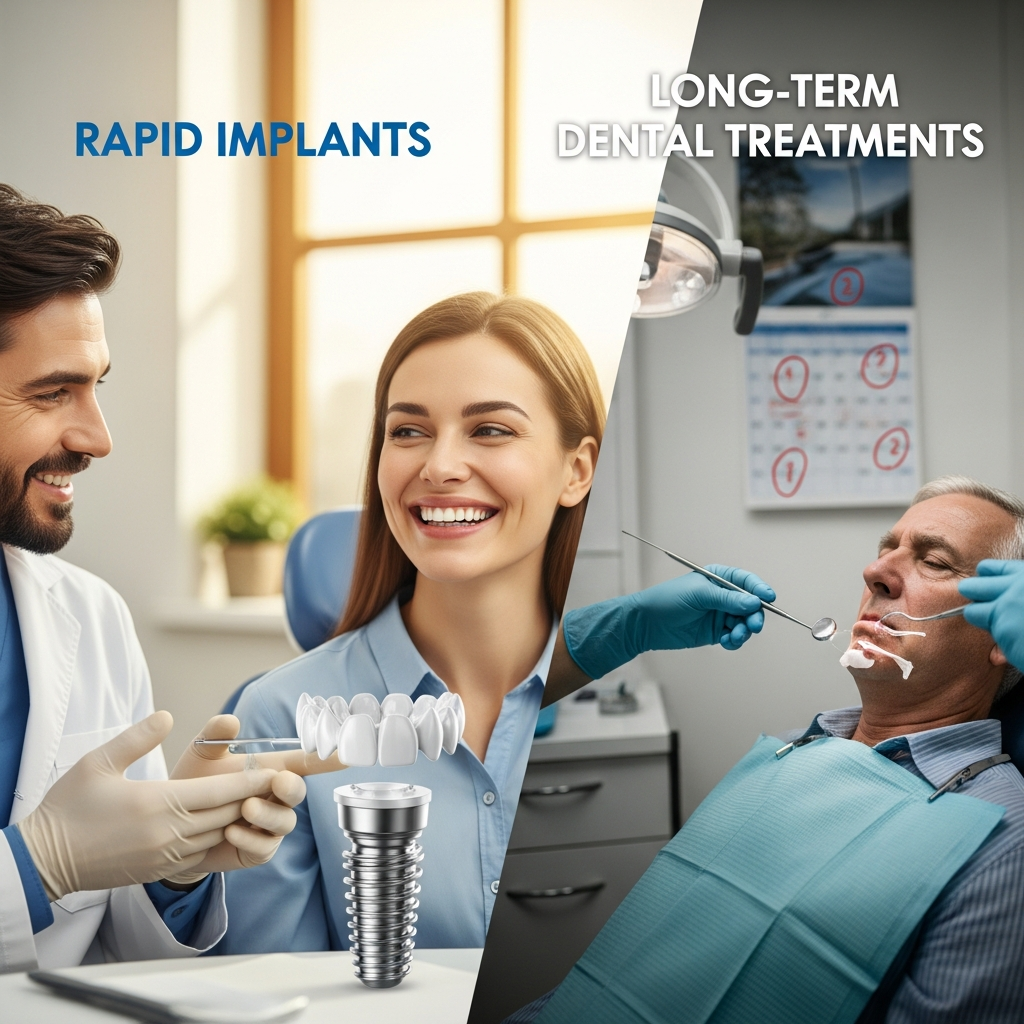 Illustration of Implanturi rapide: Soluția Stunning vs. Tratamentele Dentare Pe Termen Lung