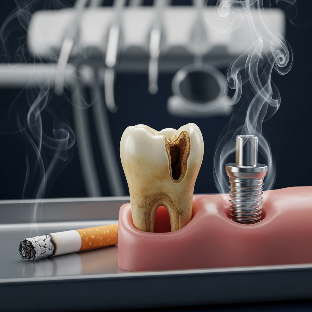 Illustration of Riscurile implanturilor dentare: Ghidul Esențial pentru Pacienții Fumători